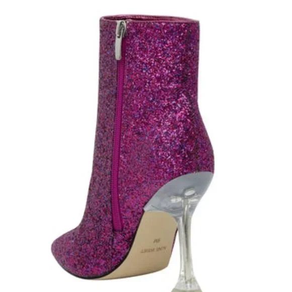 Nine West Tonight Dress Booties Magenta Chunky Glitter - Picture 3 of 5
